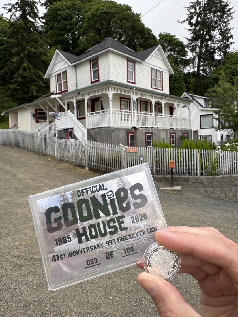 Silver 41st anniversary coin and certificate at the Goonies House